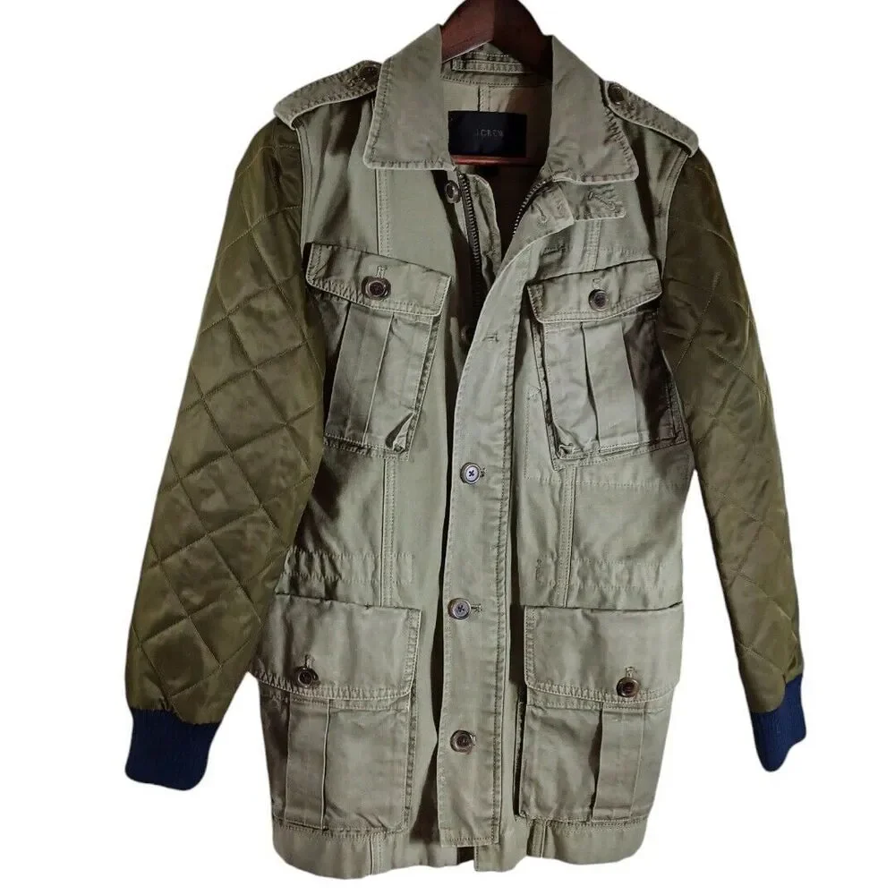 J.Crew XS Military Quilted Boyfriend Fatigue Utility Jacket Army Olive Green
